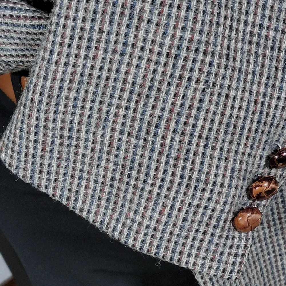 VTG Stafford Men's Tweed Blazer Jacket Two Button Gray‎ Pure Wool Size 46R